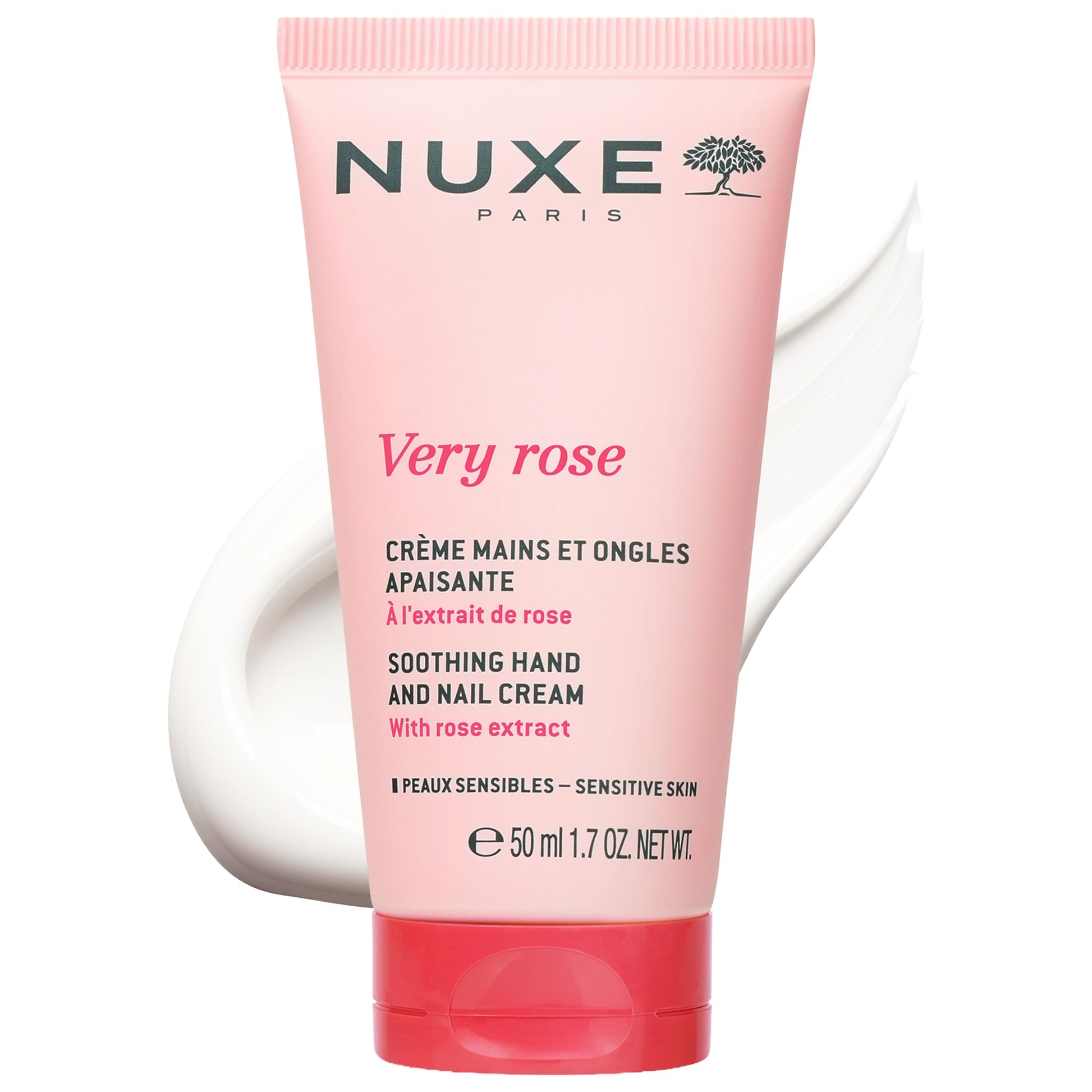 Nuxe Very Rose Soothing Hand and Nail Cream 50ml, Nourishes & Softens Dry Hands & Strengthens Cuticles, with Rose Oil Extract, Aloe Vera and Glycerin