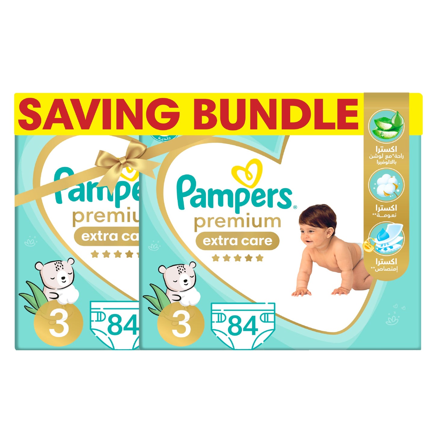 Pampers Premium EXTRA CARE Taped Diapers Case, Size 3, 6-10 kg, with Lotion with Aloe Vera, Pack of 2 (84 * 2)