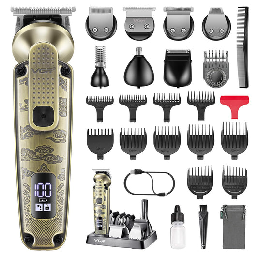 VGR 095 Beard Trimmer for Men, 7 in 1 Waterproof Cordless Hair Trimmer and Trimmer, Electric Shavers with T-Blade, Grooming Kit for Nose Body Ear Mustache