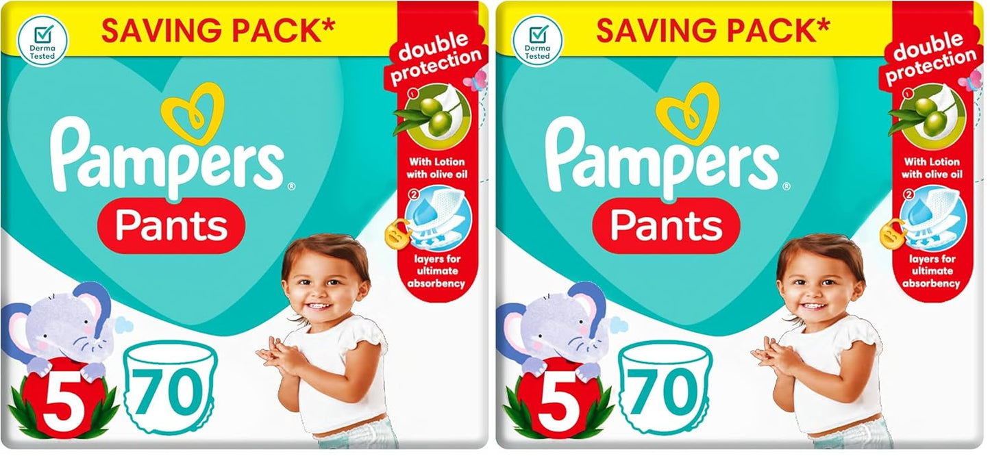 Pampers Baby Dry Pants Diapers, size 5, 12-18 kg, with Lotion with Olive Oil, 70 baby Diapers (Pack of 2)