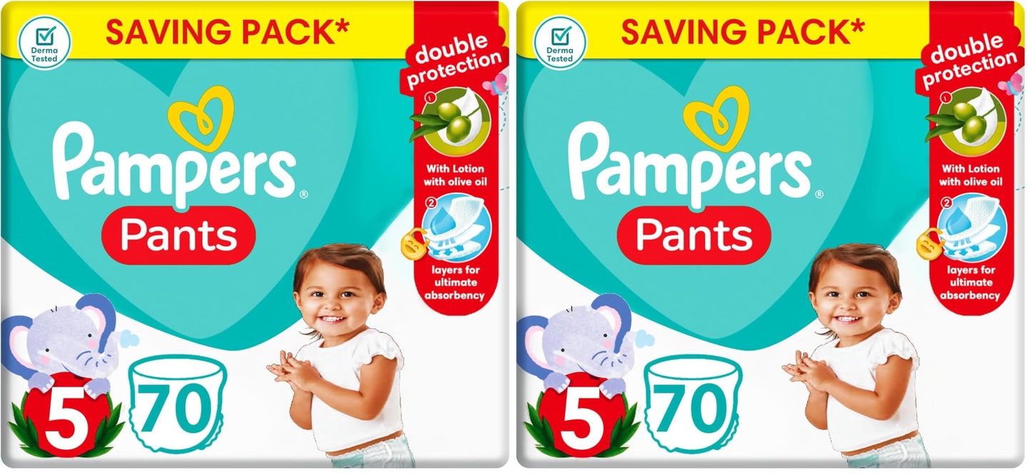 Pampers Baby Dry Pants Diapers, size 5, 12-18 kg, with Lotion with Olive Oil, 70 baby Diapers (Pack of 2)