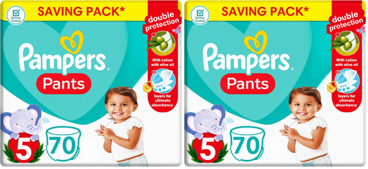 Pampers Baby Dry Pants Diapers, size 5, 12-18 kg, with Lotion with Olive Oil, 70 baby Diapers (Pack of 2)
