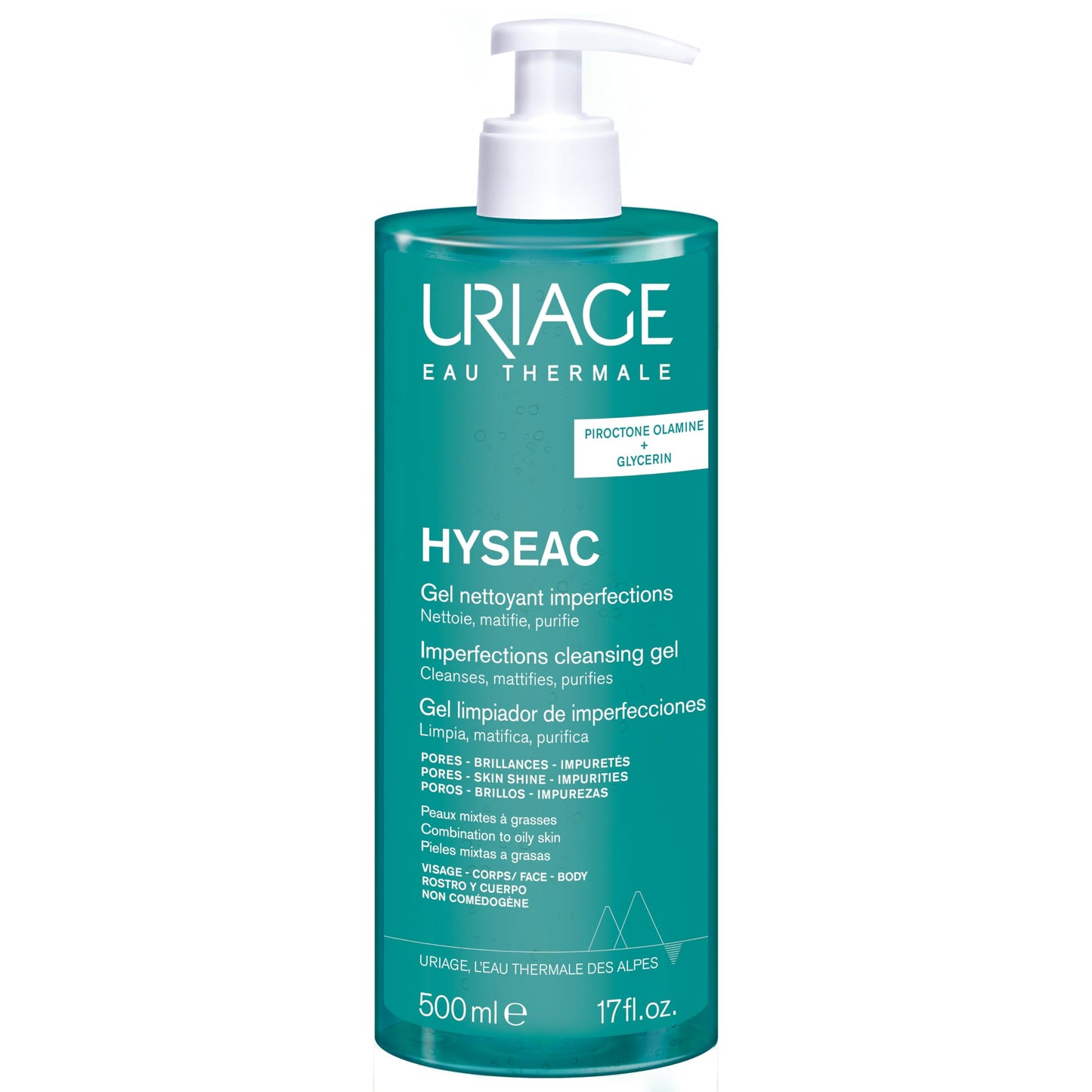 Uriage Hyseac Anti-Blemish Foaming Cleansing Gel for Face & Back - Gently Cleanses & Purifies - Eliminates Excess Sebum - For Oily & Acne-prone Skin - Soap-free - Physiological pH - 500 ml