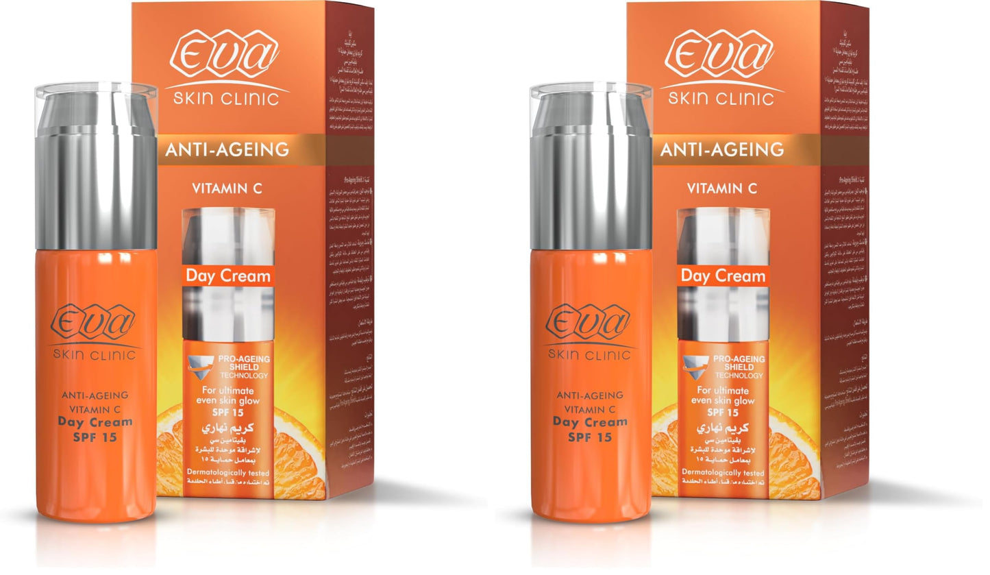 Eva Skin Clinic Vitamin C Day Cream For Ultimate Even Skin Glow (SPF 15) 50 Ml (Pack of 2) Eva