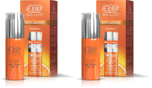 Eva Skin Clinic Vitamin C Day Cream For Ultimate Even Skin Glow (SPF 15) 50 Ml (Pack of 2) Eva