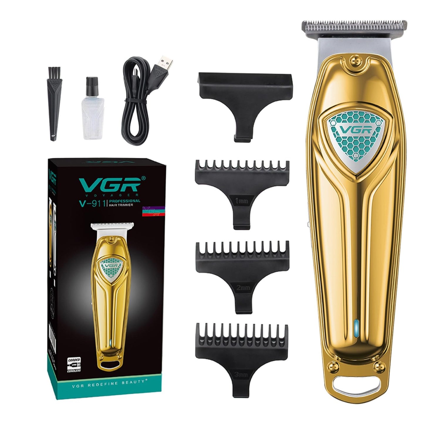VGR V-911 Professional Corded & Cordless Hair Trimmer Runtime: 180 minutes Trimmer for Men's (Golden)
