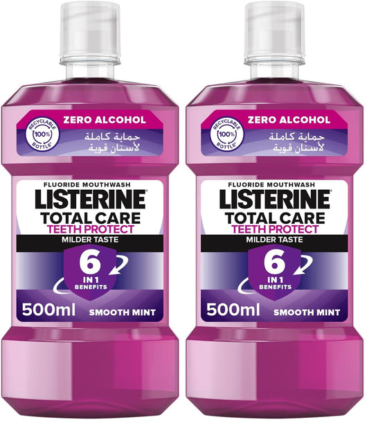 LISTERINE Mouthwash, Total Care, Milder Taste, 500ml (Pack of 2)