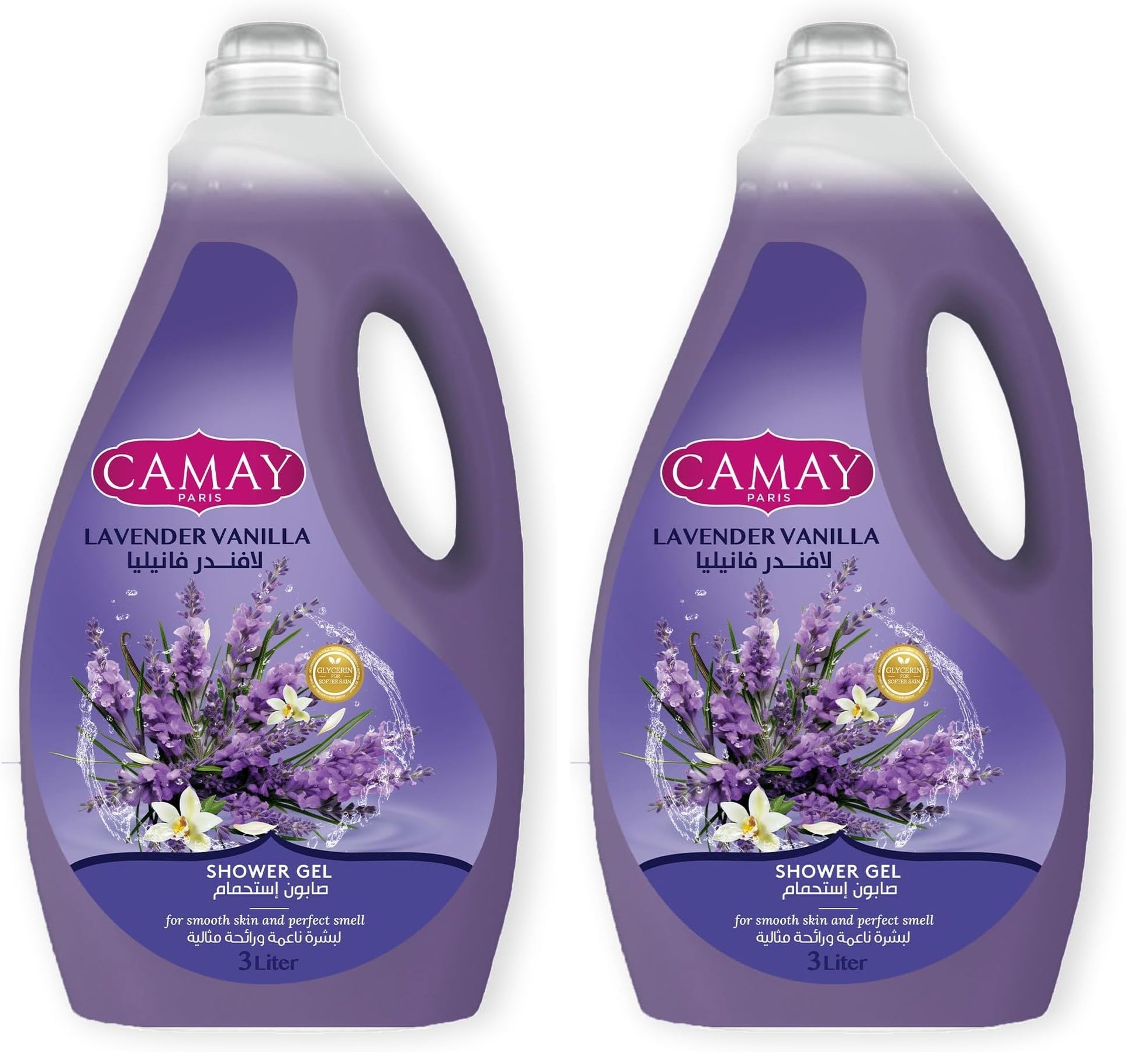 CAMAY Shower Gel Lavendar & vanilla with Glycerine for softer & fragranced skin, 3L (Pack of 2)