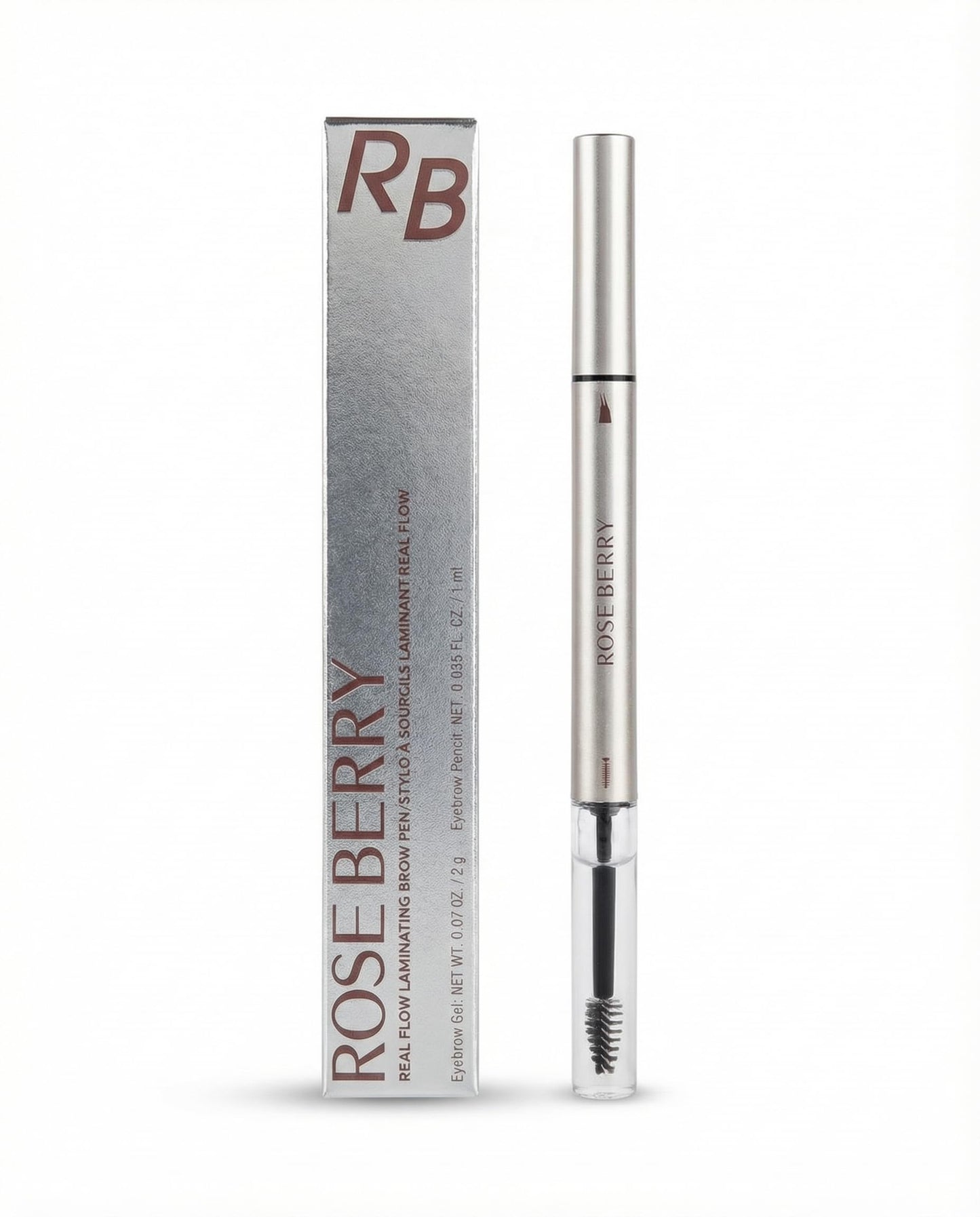 Rose Berry Real Flow Laminating Brow Pen, Eyebrow Pencil with Spoolie Brush, Dual-Ended