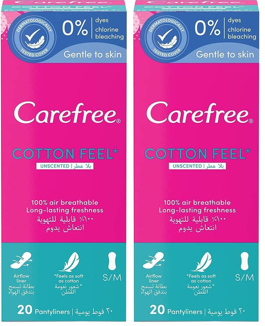 CAREFREE panty liners, cotton, unscented, pack of 40