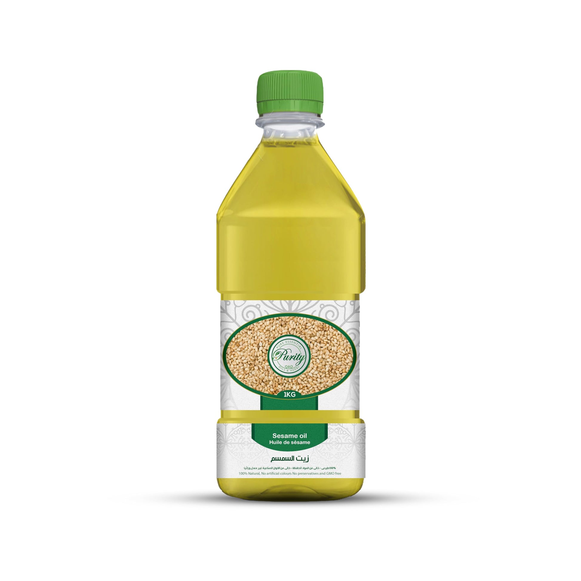 Purity- بيورتي Sesame seed Oil Virgin Unrefined Cold Pressed Oil, 100% Pure Natural, For Skin, Body, Face, and Hair Growth Moisturizer. Great For Creams, Lotions, Lip balm and Soap Making 1 Liter