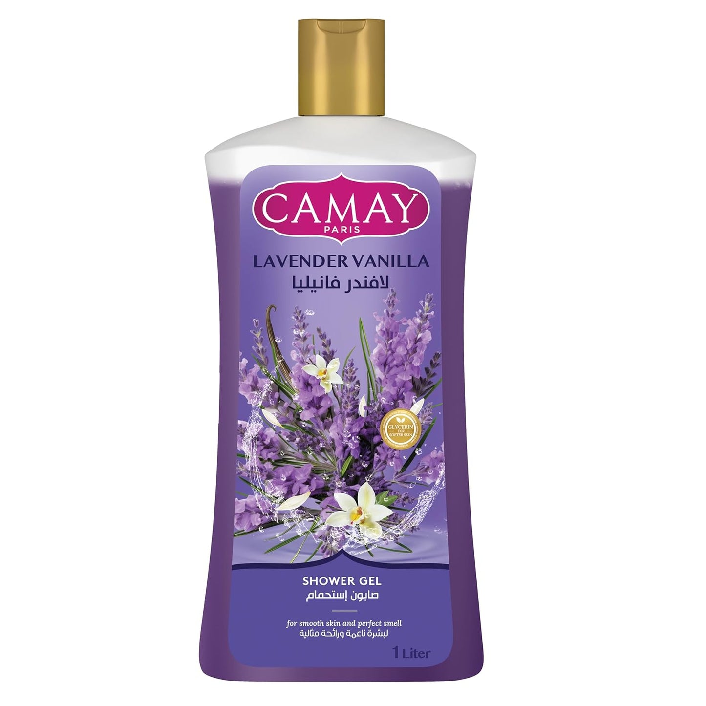 CAMAY Shower Gel Lavendar & vanilla with Glycerine for softer & fragranced skin, 1L