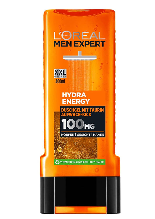 L'Oréal Paris Men Expert XXL Shower Gel and Shampoo for Men, for Cleansing Body, Hair and Face, Men's Shower Bath with Taurine, Hydra Energy, 1 x 400 ml