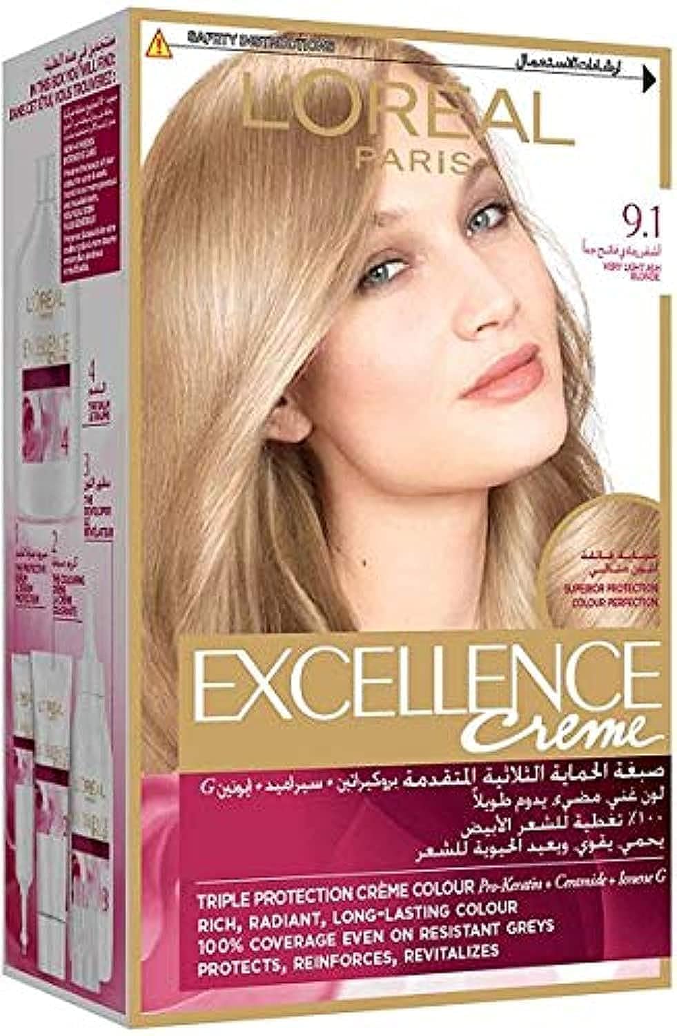 L’Oréal Paris Excellence Cream Permanent Hair Color - 9.1, Very Light Ash Blonde