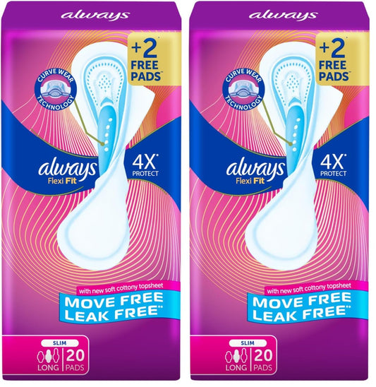 Always Flexifit Long Soft Pads, 20 Pads (Pack of 2)