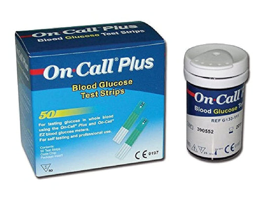 GIMA Glucose Strips to Measure the Glucose Concentration in Whole Blood, which work with On Call Plus II e On Call Plus Blood Glucose Meters - box of 50 strips.