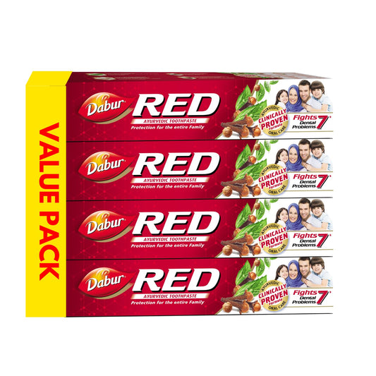 Dabur Red Ayurvedic Toothpaste for Teeth & Gums 4x100g | Enriched with Potent Ayurvedic Ingredients | For Healthy Gums & Strong Teeth | Super Value Pack