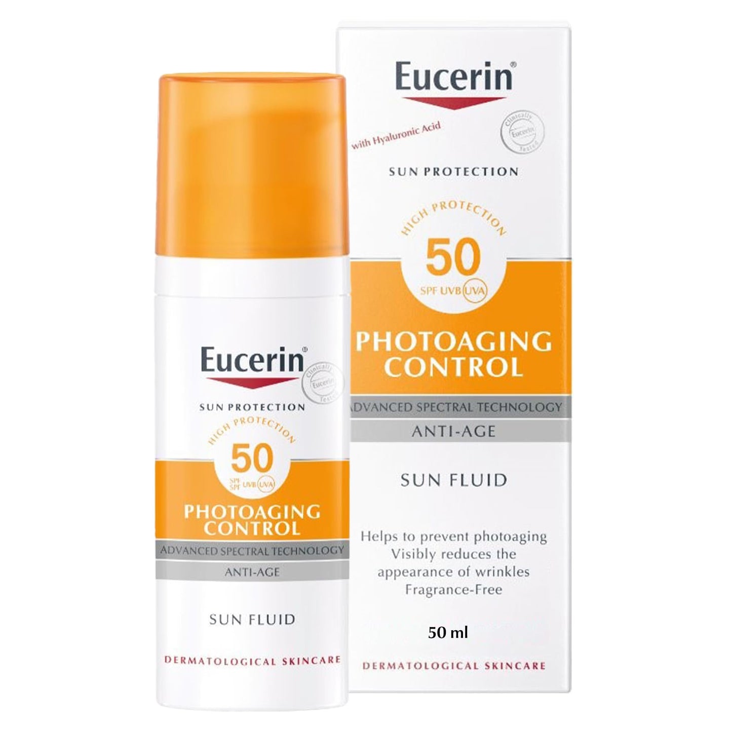 Eucerin Face Sunscreen Photoaging Control Anti-Age Sun Fluid, High Uva/Uvb Protection, Spf 50, Reduces Appearance Of Wrinkles, Suitable As Make-Up Base, For All Skin Types, 50Ml