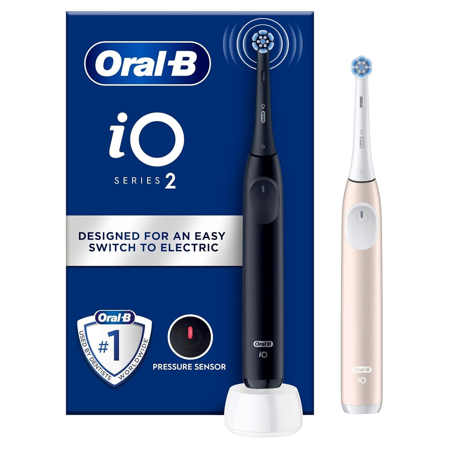 Oral-B iO Series 2 Electric Toothbrush, Duo Pack with Second Handpiece, 3 Cleaning Modes for Dental Care, Magnetic Technology, Designed by Braun, Night Black, Calm Pink