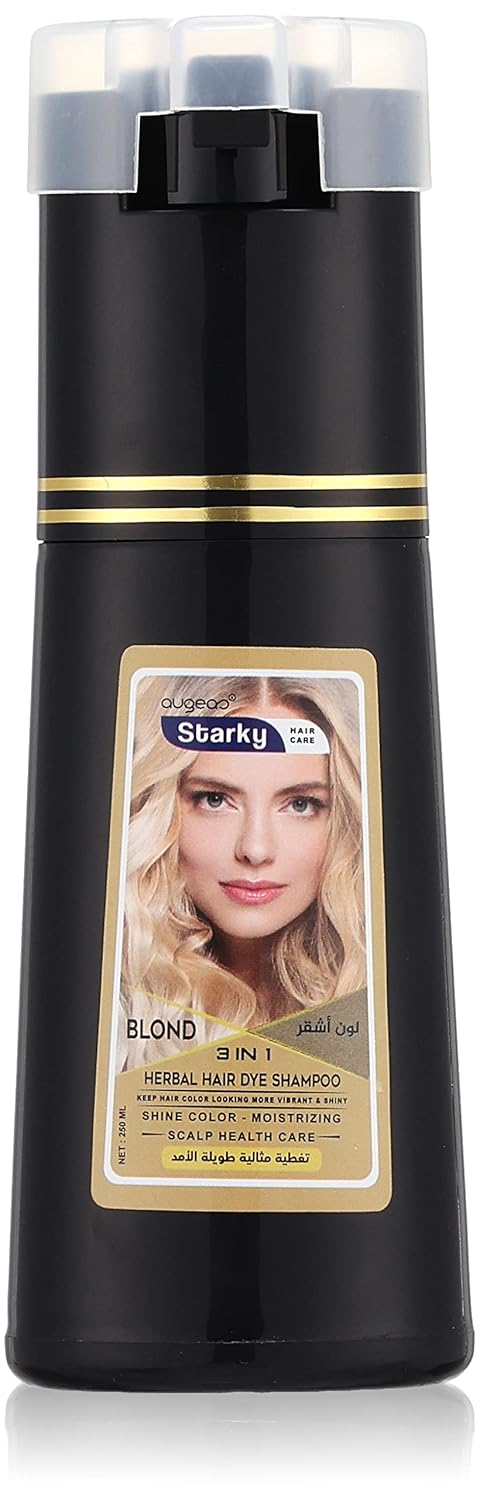 Starky herbal hair dye shampoo 3 in1 blond shine color,moisturizing,scalp health care ultra long lasting (b50) color blond-250ml
