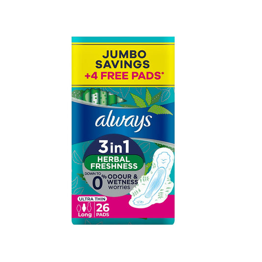 Always Ultra Long 3 in 1 Herbal Freshness Pads, 26 Pads