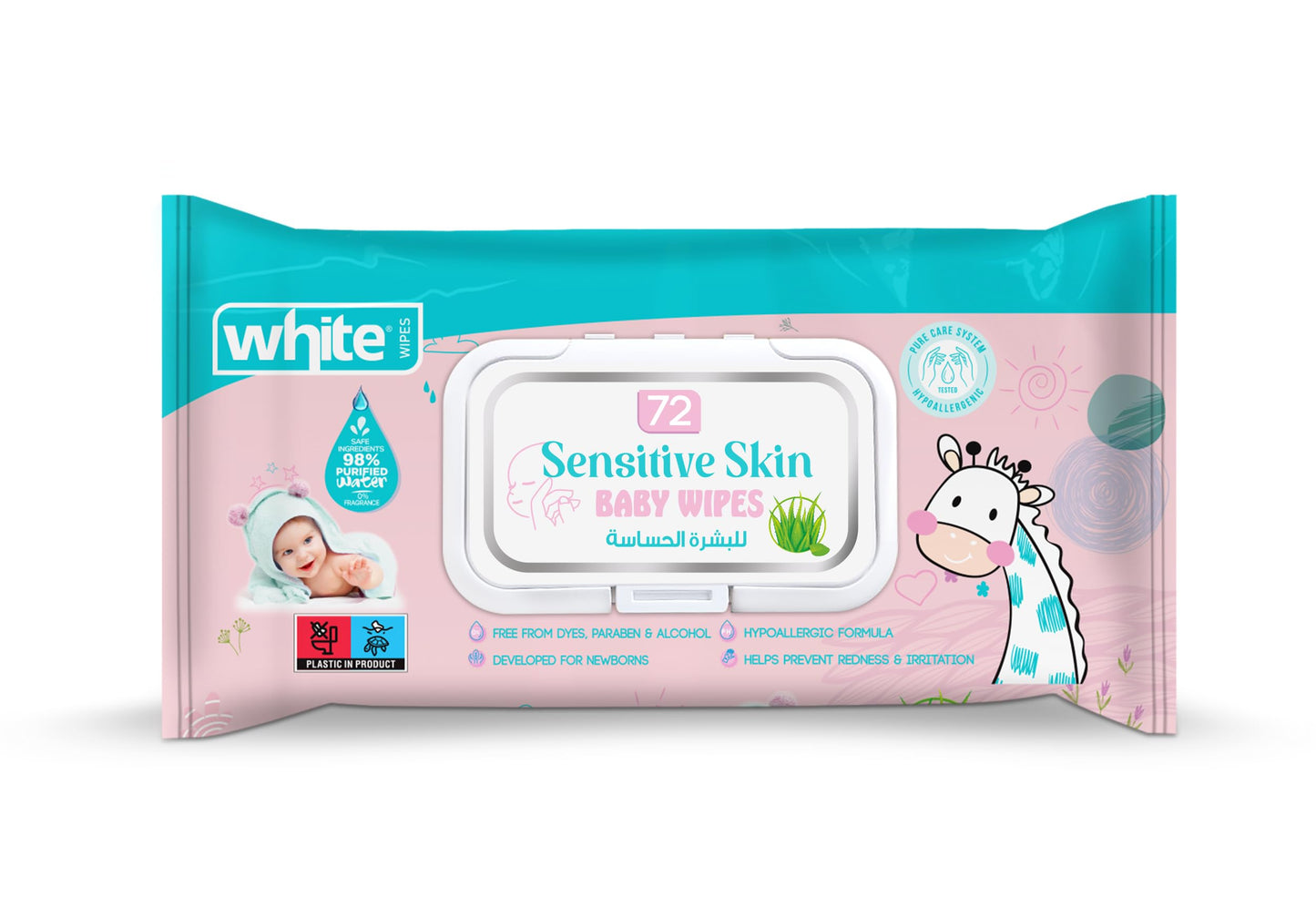 White Baby Sensitive Wet Wipes - 72 Sheets | Extra Gentle, Ideal for NewBorns