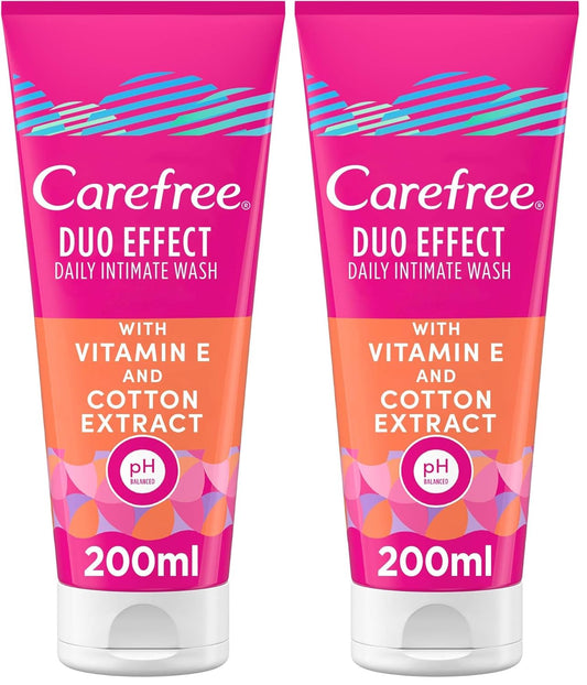 Carefree Duo Effect Daily Intimate Wash with Vitamin E and Cotton Extract, 200 ml (Pack of 2)