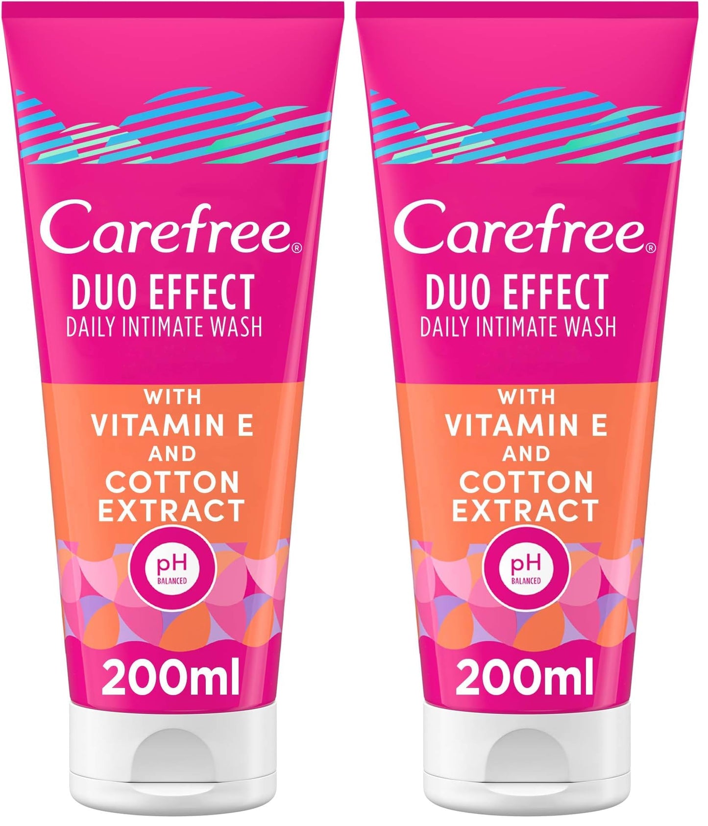 CAREFREE Duo Effect Daily Intimate Wash with Vitamin E and Cotton Extract, 200 ml (Pack of 2)