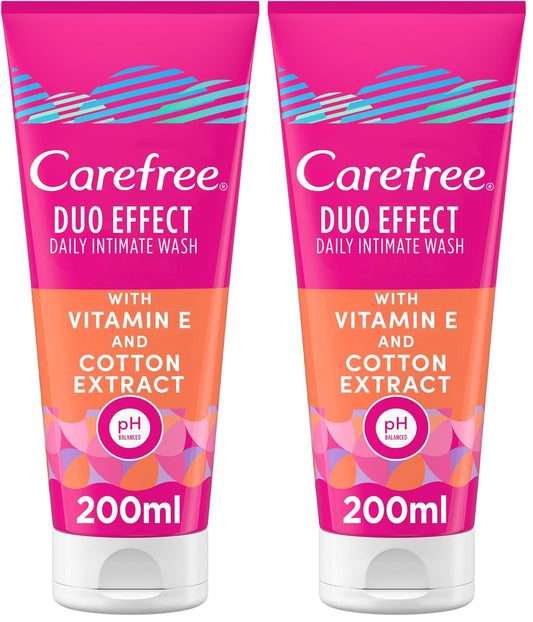 CAREFREE Duo Effect Daily Intimate Wash with Vitamin E and Cotton Extract, 200 ml (Pack of 2)