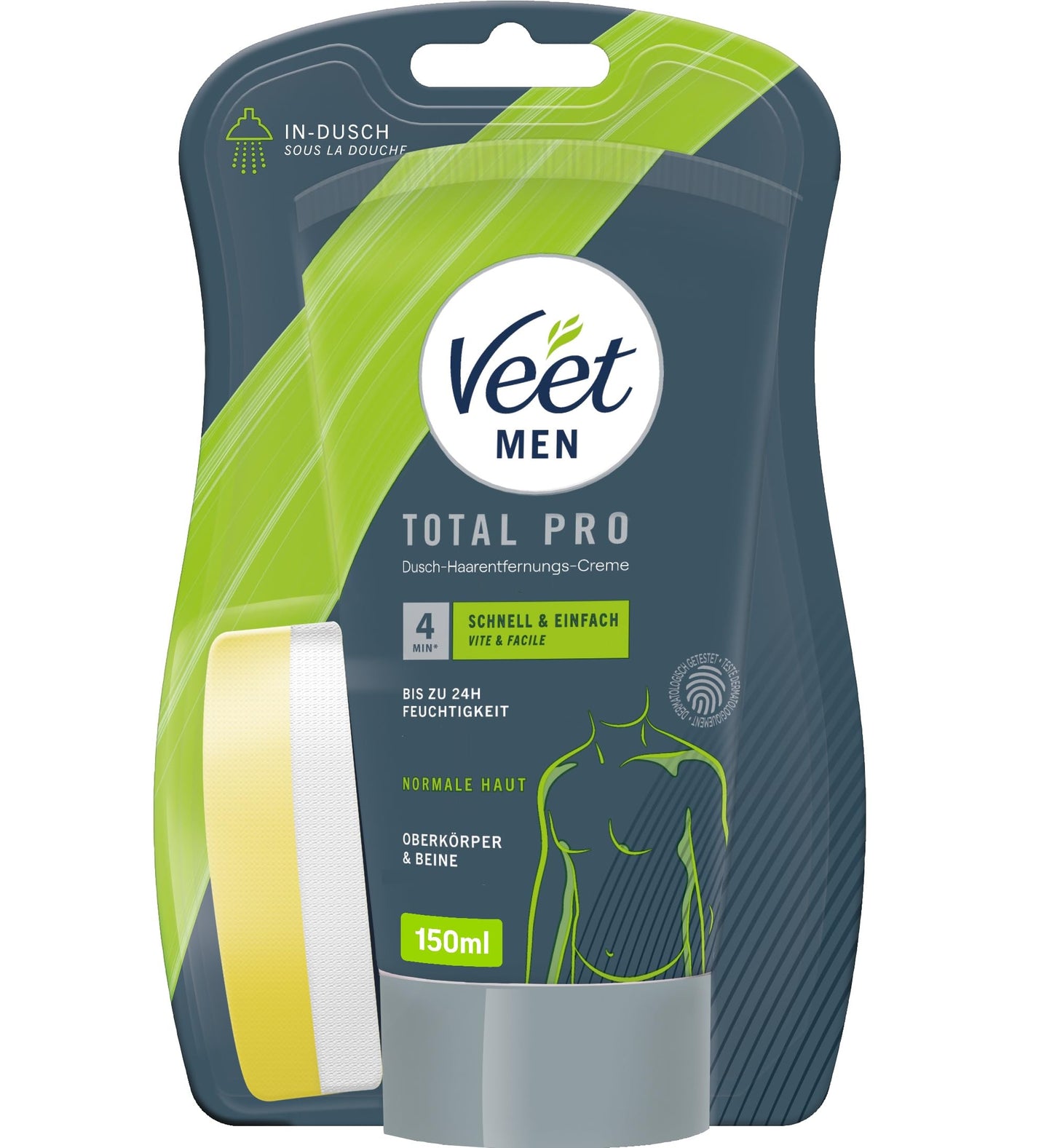 Veet for Men Shower Hair Removal Cream Power Effect - Fast & Effective Hair Removal for Men in Just 3-6 Minutes - 1 x 150 ml Tube with Sponge