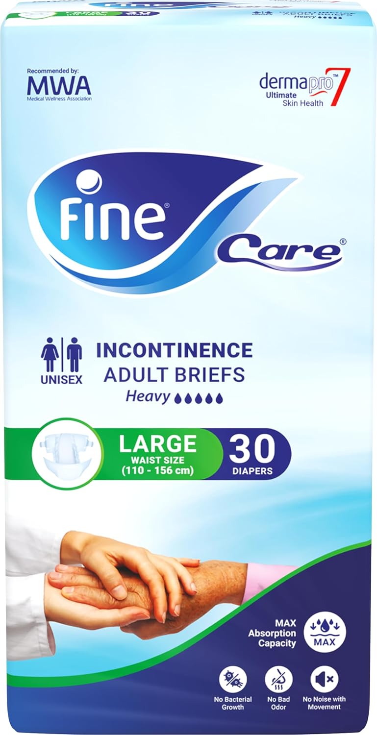 Fine Incontinence Adult Diapers breifs, Large Size ,Waist 110-156 cm, 1 Pack with 30 Diapers Package design may vary