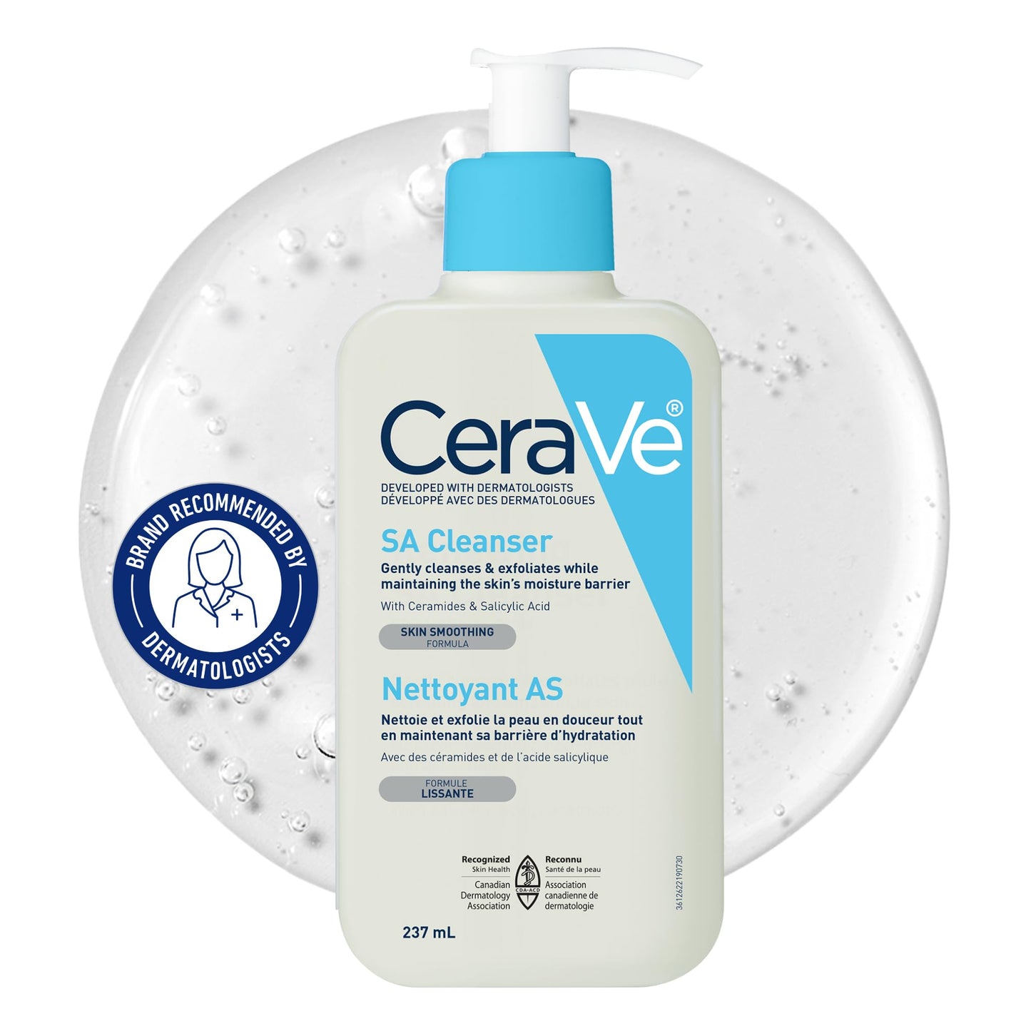 CeraVe Salicylic Acid Face Wash, Exfoliating Face & Body Gel Cleanser, Smooths Rough & Bumpy Skin, with Hyaluronic Acid, Niacinamide & Vitamin D, Fragrance-Free, Recommended by Dermatologists, 237mL