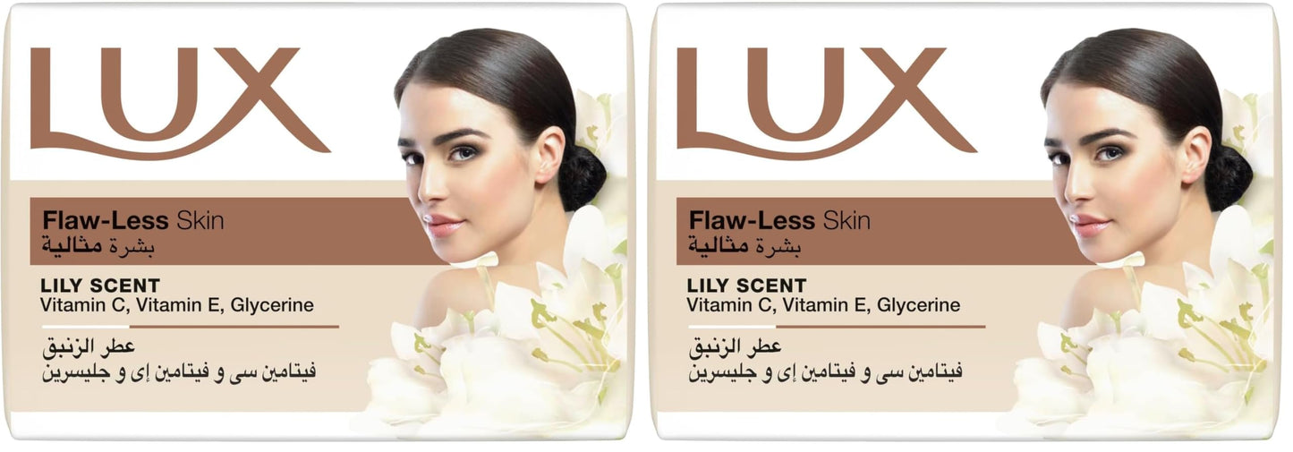 Lux Bar Soap Flaw-Less Skin, Lily scent, with Vitamin C, E & Glycerin 165G (Pack of 2)