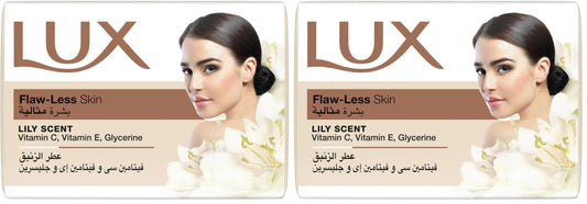 Lux Bar Soap Flaw-Less Skin, Lily scent, with Vitamin C, E & Glycerin 165G (Pack of 2)