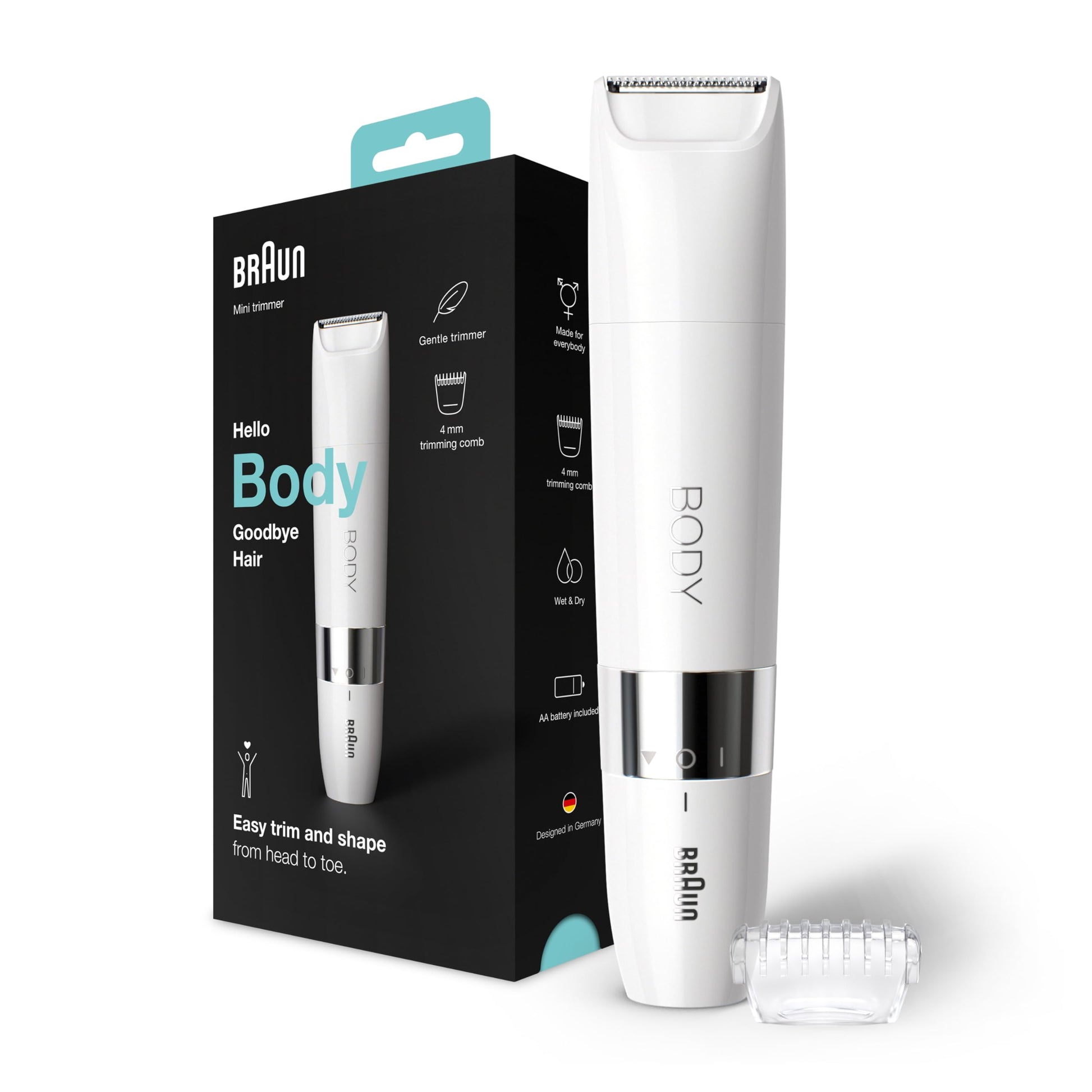 Braun Body Mini Trimmer Wet & Dry With Trimming Comb – White – BS1000