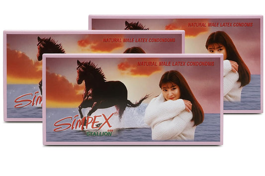 Simplex Stallion Ribbed & Dotted Condoms – Ultra-Stimulation Contoured Fit – 3 Travel Packs (9 Latex Condoms Total)