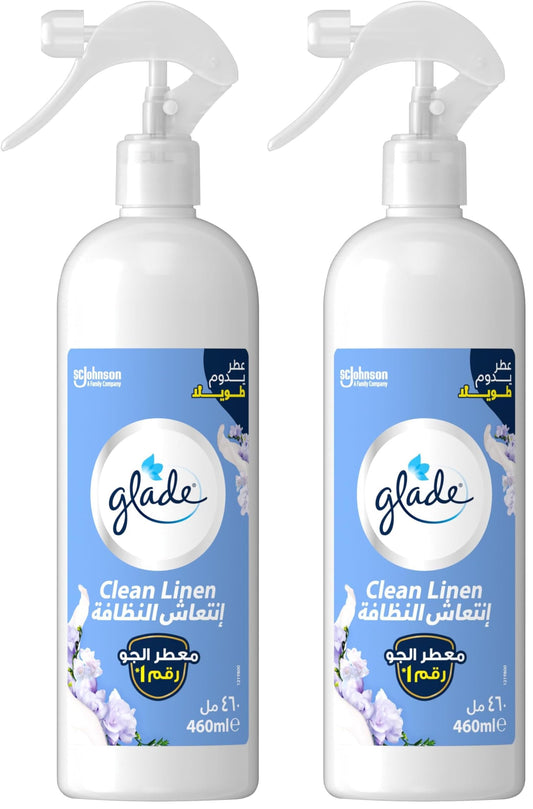 Glade Multispray Clean linen Air Freshener, Eliminates Unwanted Odour On both Air & Fabric, 460ml (Pack of 2)