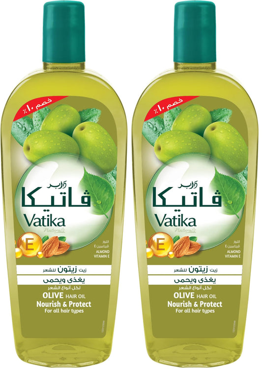 Vatika Naturals Olive Enriched Hair Oil (180mL) | Natural Extract of Almonds with Vitamin E | Nourishes and Protects Hair | For All Hair Types (Pack of 2)