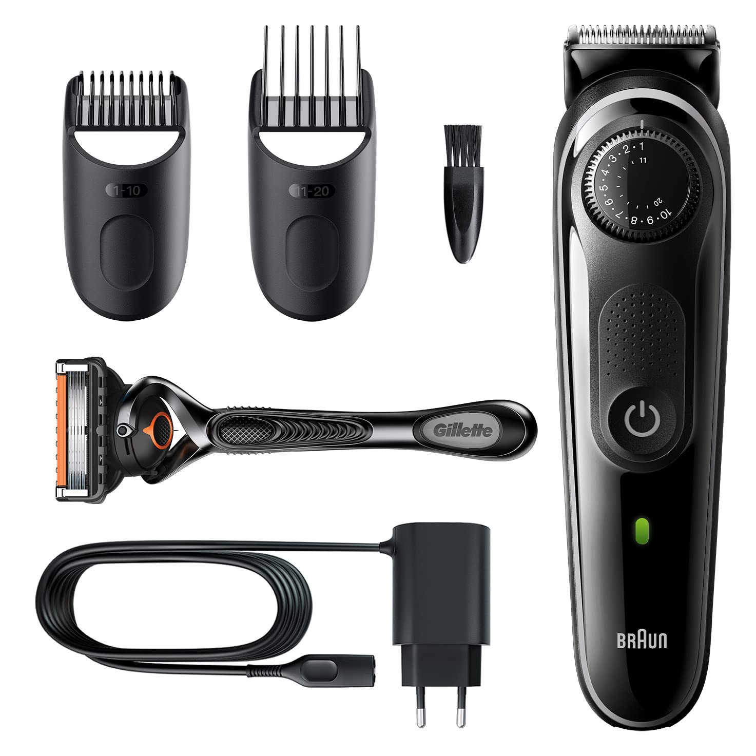 Braun Beard Trimmer 5, Men's Hair Trimmer, Hair Trimmer for Face and Head Hair, Lifetime Sharp Blades, 39 Length Settings, Gift Man, BT5342, Black/Grey