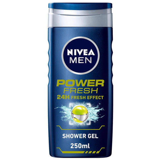 NIVEA MEN 3in1 Shower Gel Body Wash, Power Fresh 24h Fresh Effect Citrus Scent, 250ml