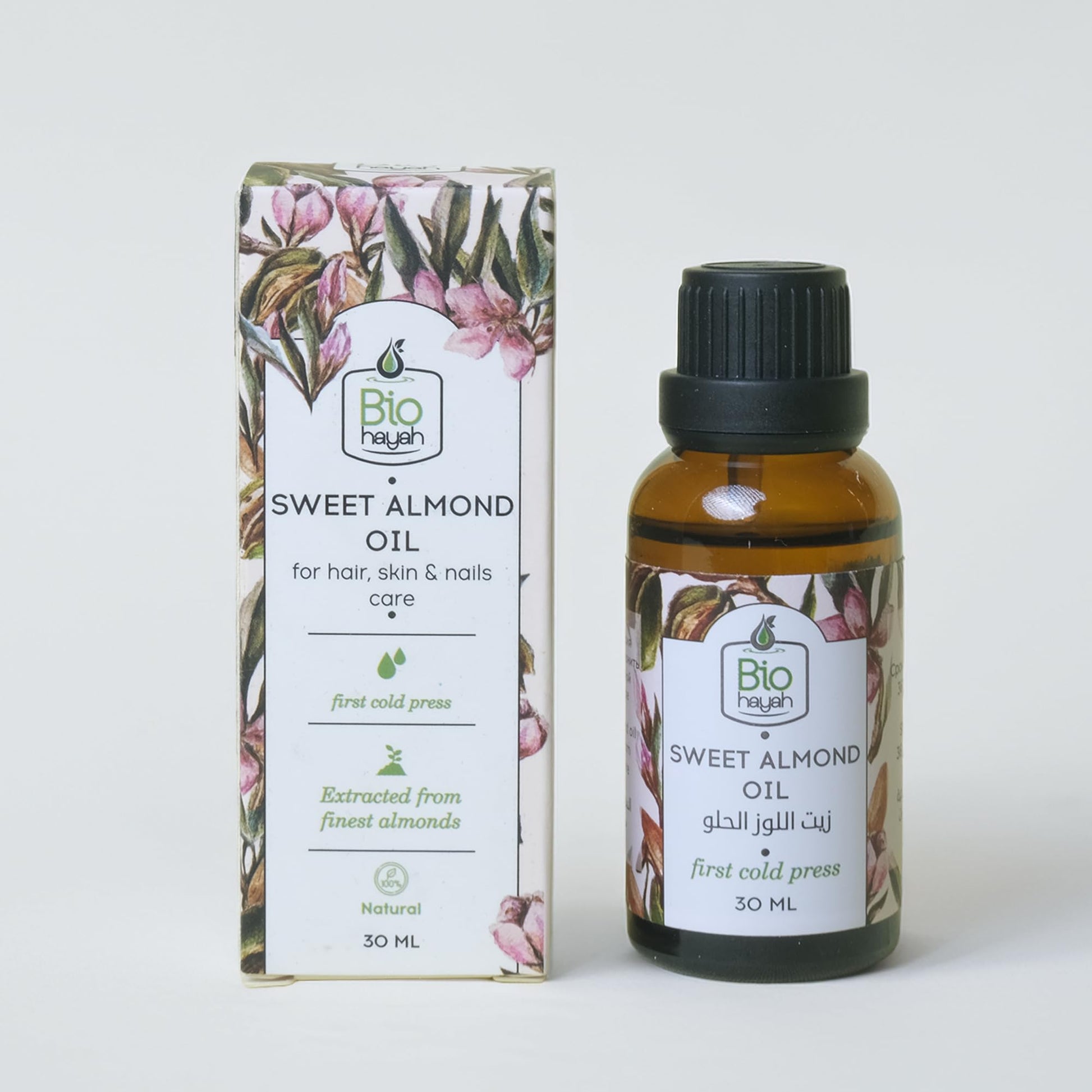 Biohayah Organic Sweet Almond Oil 30ml | 100% Pure & Cold-Pressed | For Skin, Hair & Scalp | Lightweight Moisturizer | First Press | Unrefined