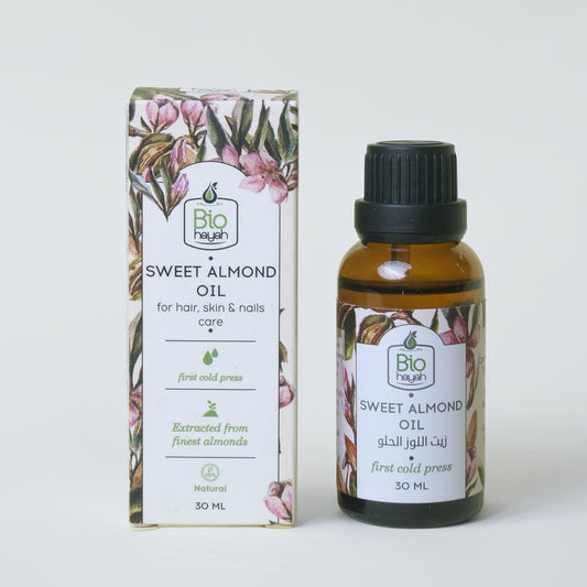 Biohayah Organic Sweet Almond Oil 30ml | 100% Pure & Cold-Pressed | For Skin, Hair & Scalp | Lightweight Moisturizer | First Press | Unrefined