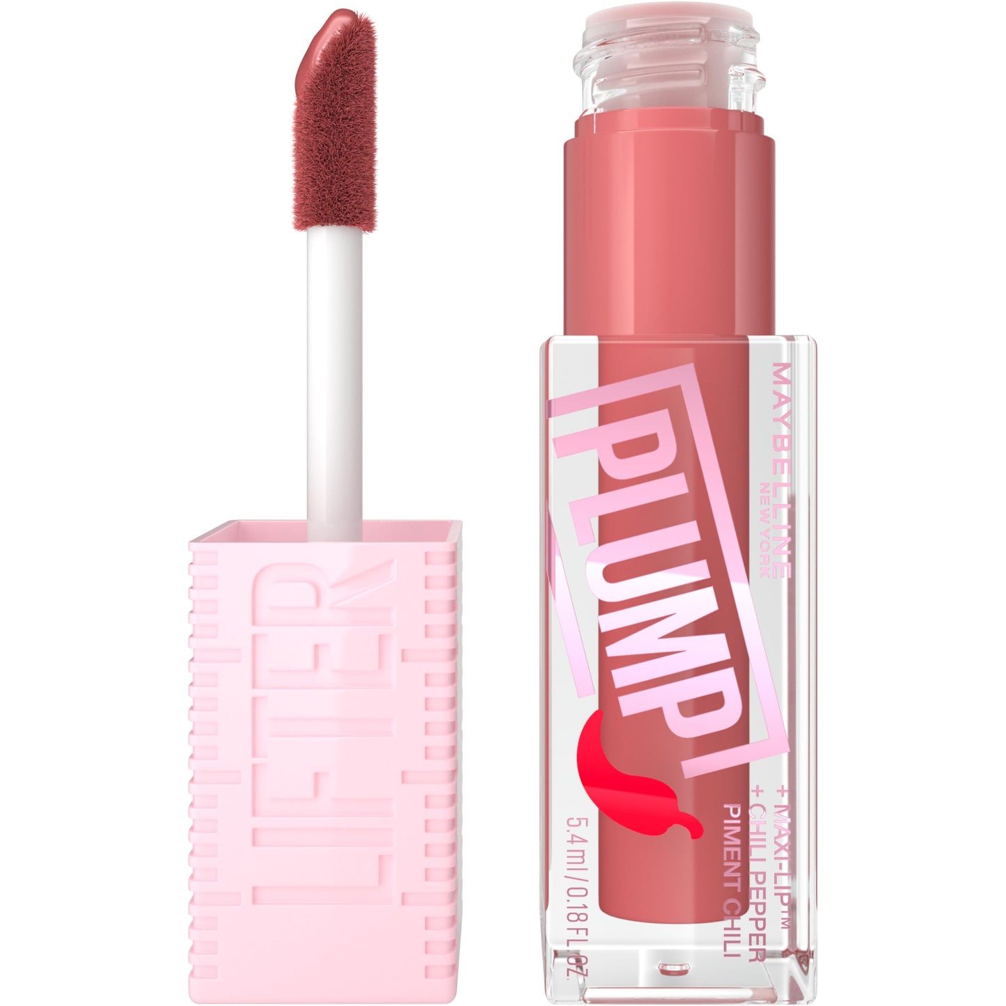MAYBELLINE New York LIFTER PLUMP PLUMPING LIP GLOSS WITH CHILI PEPPER, INTENSE HYDRATION & LASTING PLUMP, 005 PEACH FEVER