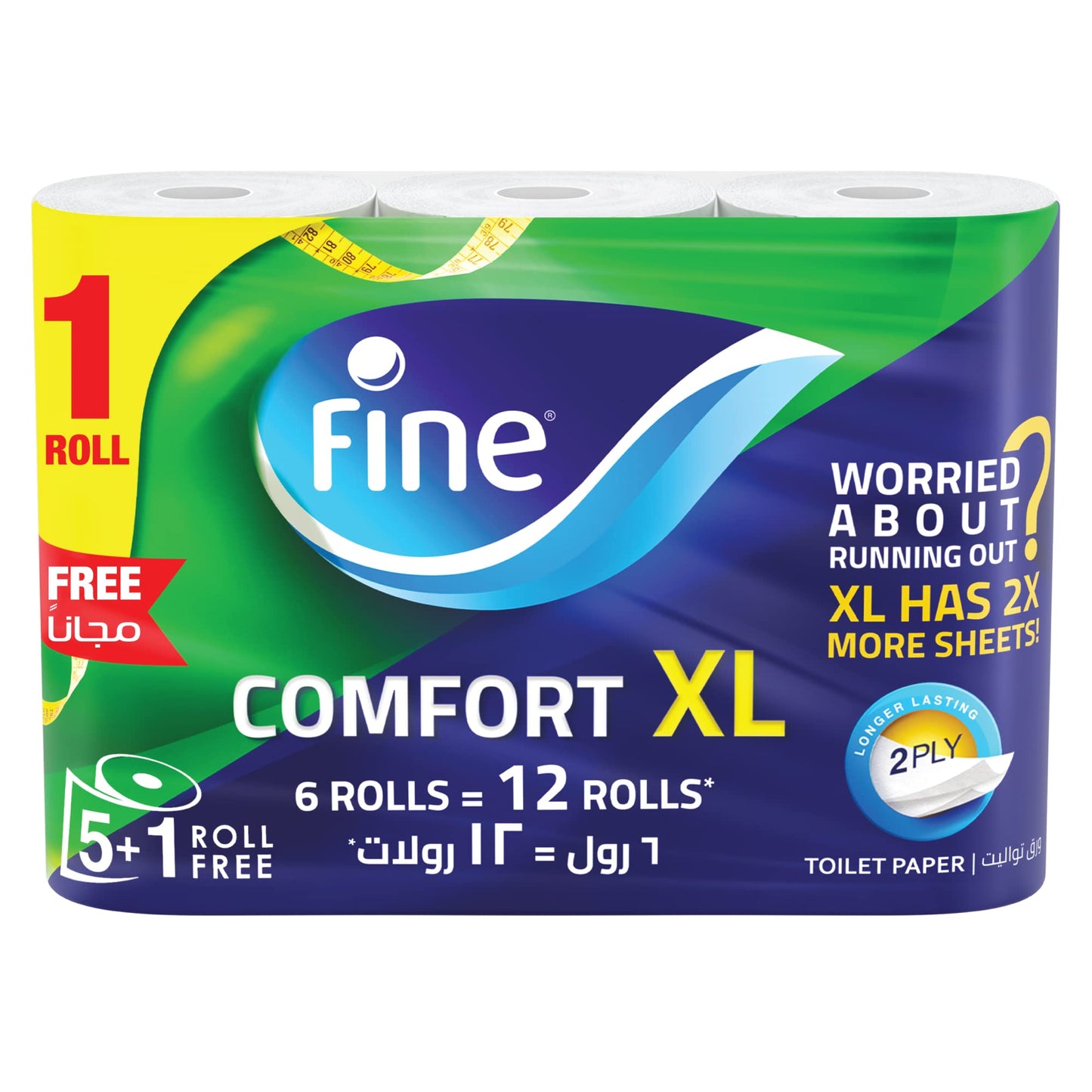 Fine Comfort XL - 2 Ply Toilet Tissue Paper - 6 Rolls