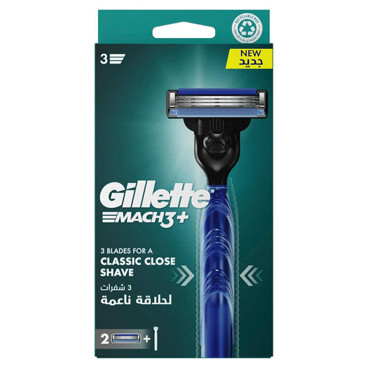 Gillette Mach 3 Razor, 3 bladed, 2 Count Blades Refills