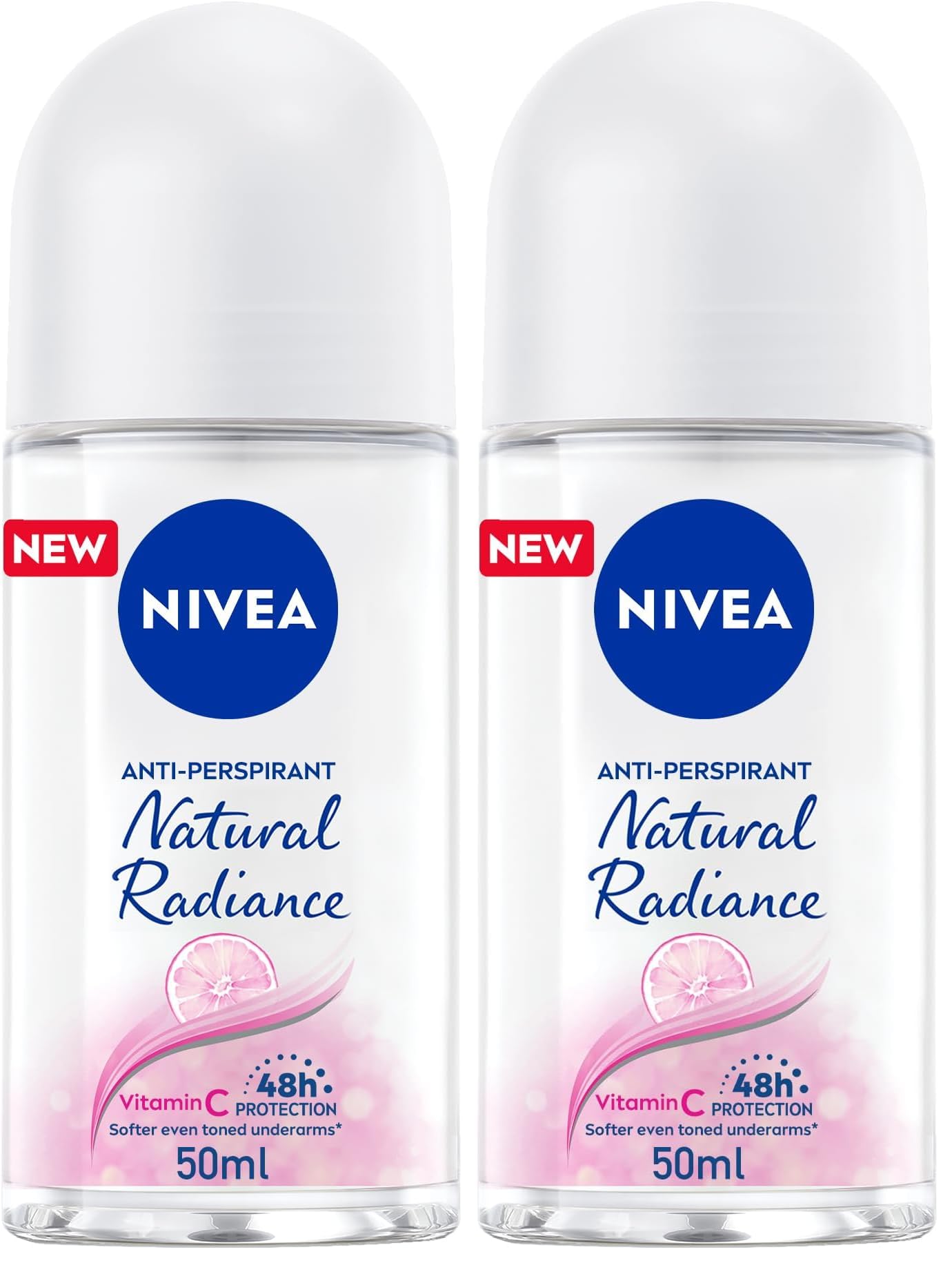 NIVEA Antiperspirant Roll-on for Women, 48h Protection, Natural Radiance, 50ml (Pack of 2)