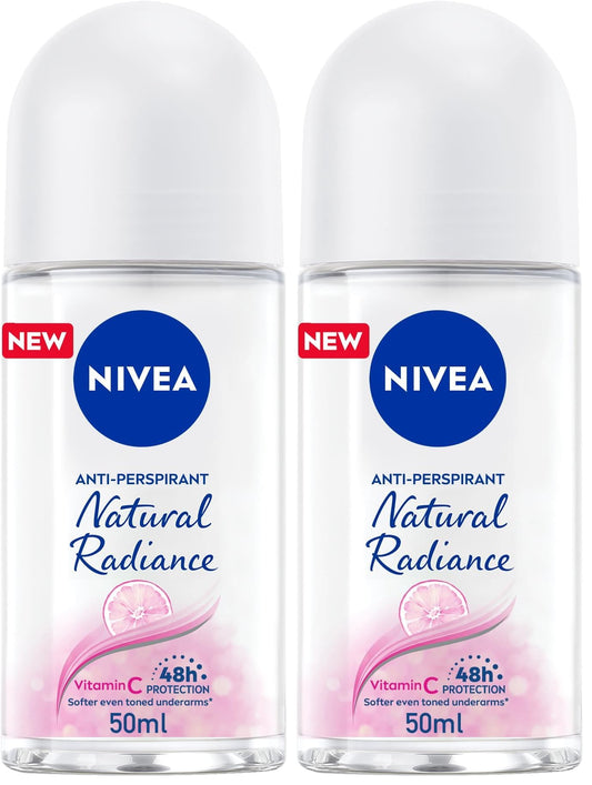 NIVEA Antiperspirant Roll-on for Women, 48h Protection, Natural Radiance, 50ml (Pack of 2)