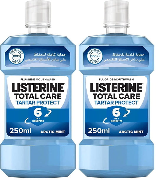 Listerine Fluoride Mouthwash, Total Care Tartar Protect, Arctic Mint, 250ml (Pack of 2)
