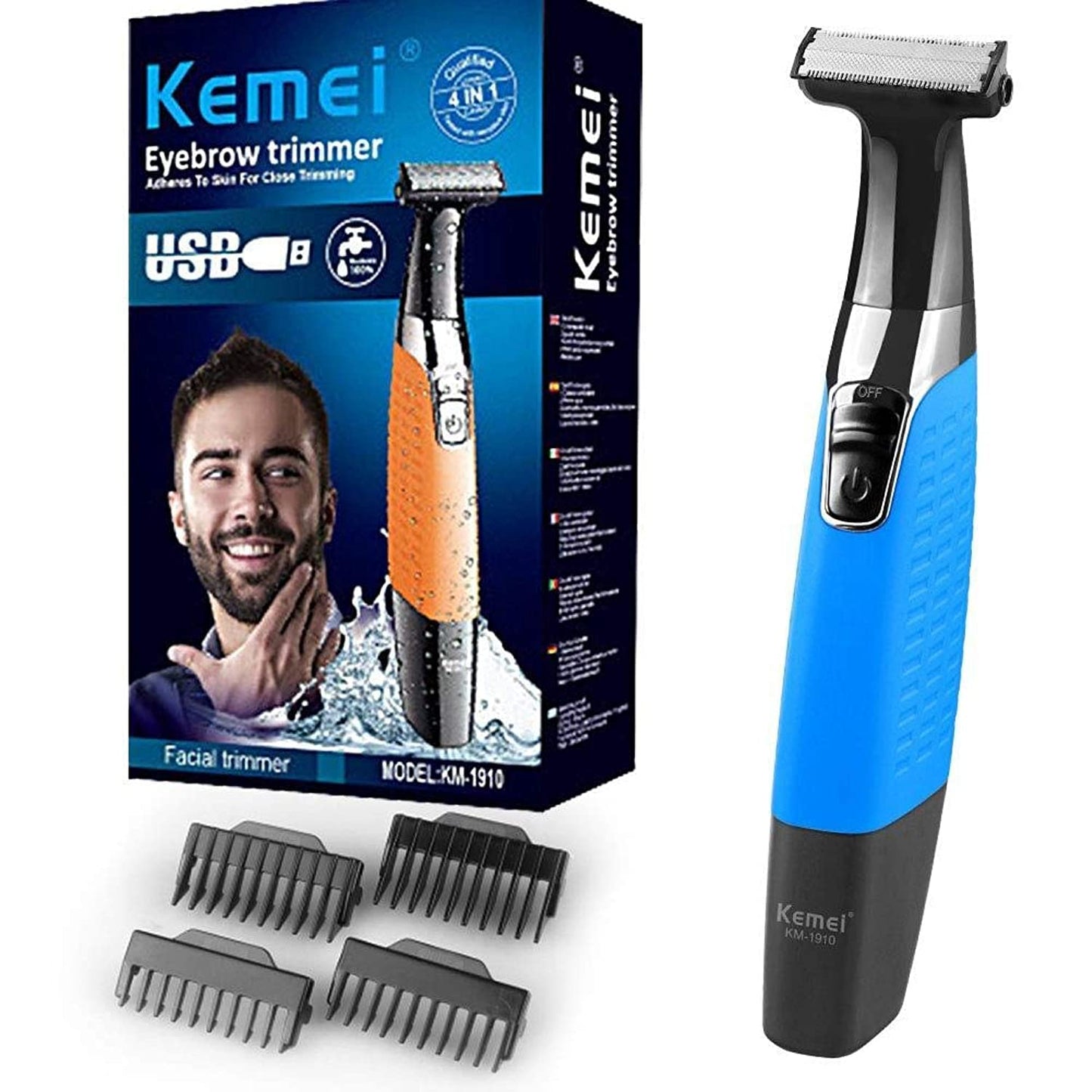 KEMEI km-1910 eyebrow and beard trimmer for men works wet and dry