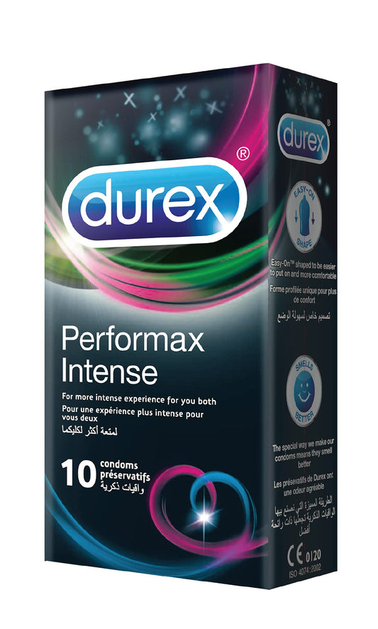 Durex Performax Intense Condom, easy on, for more intense experience - One Pack of 10 Pieces